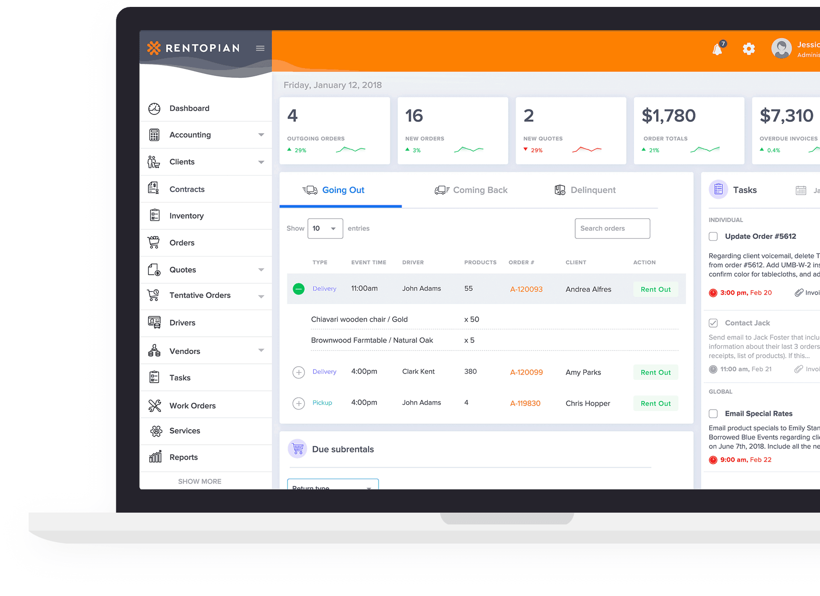 Event Rental Software Dashboard