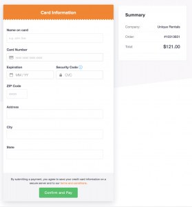 payment page of event rental software